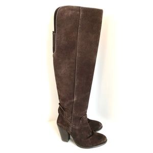 MIA BROWN SUEDE NIGEL OTK HEEL BOOTS
